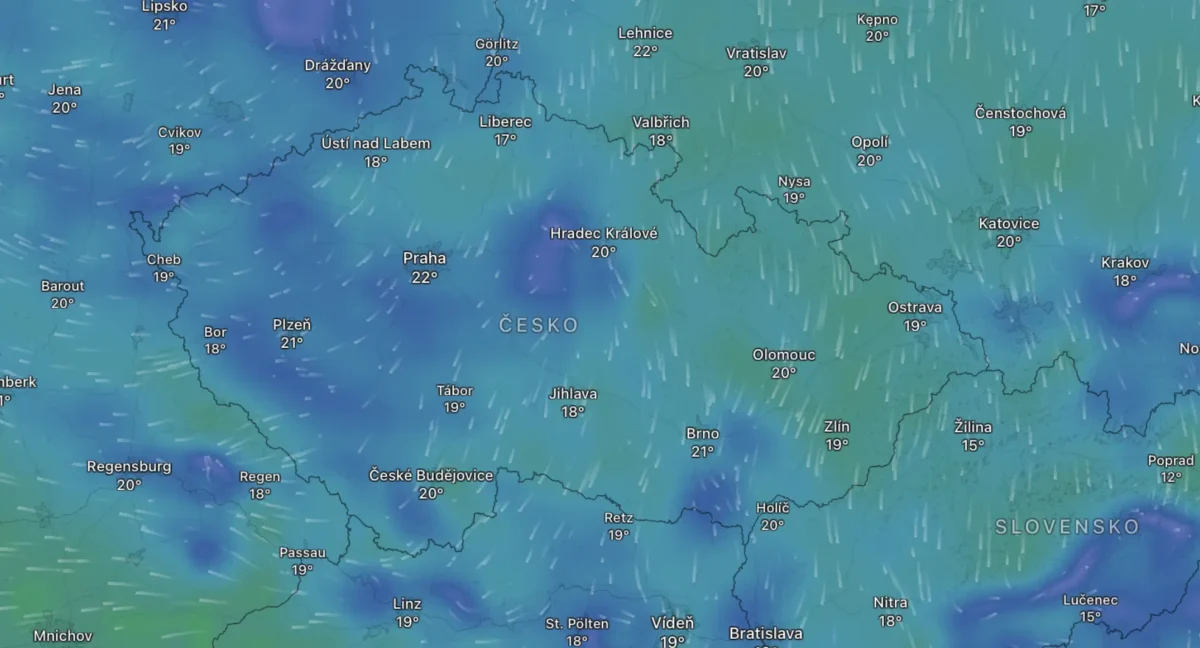 Mapa počasí na sobotu 