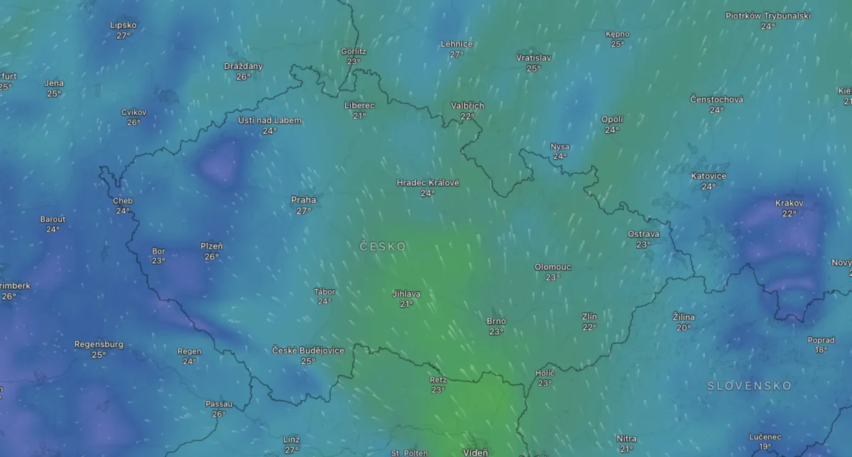 Sobotní mapa počasí v Česku