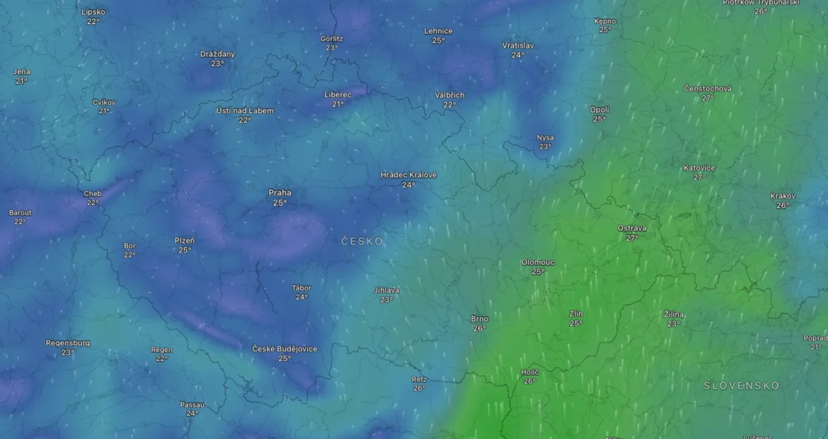 Úterní mapa počasí