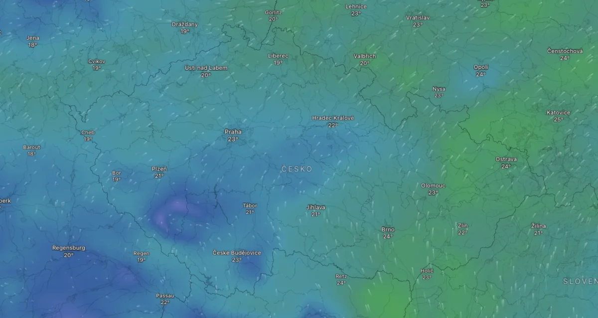 Mapa počasí na středu