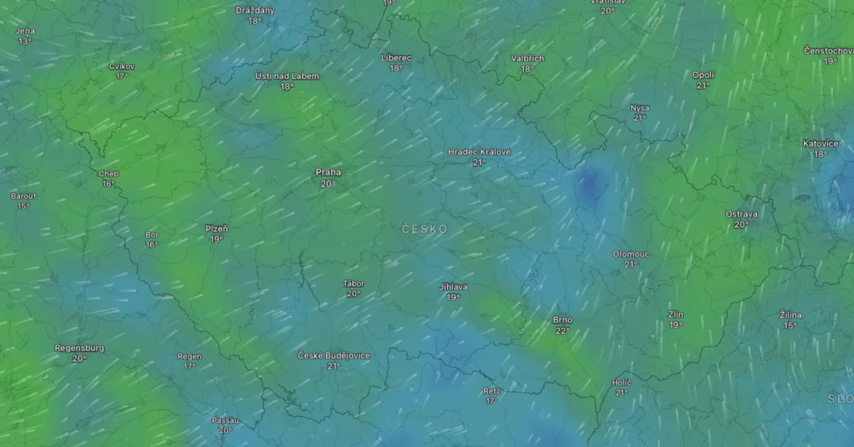 Mapa počasí z pondělí