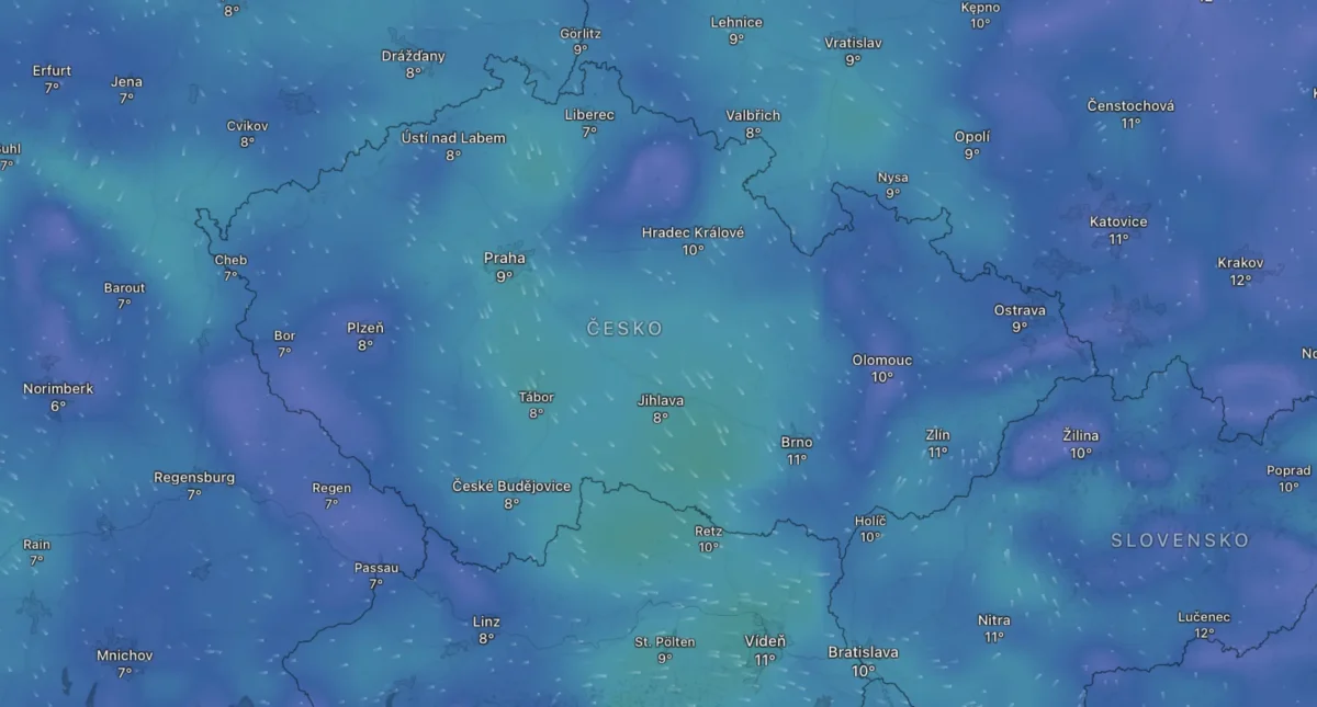 Mapa počasí na sobotní ráno