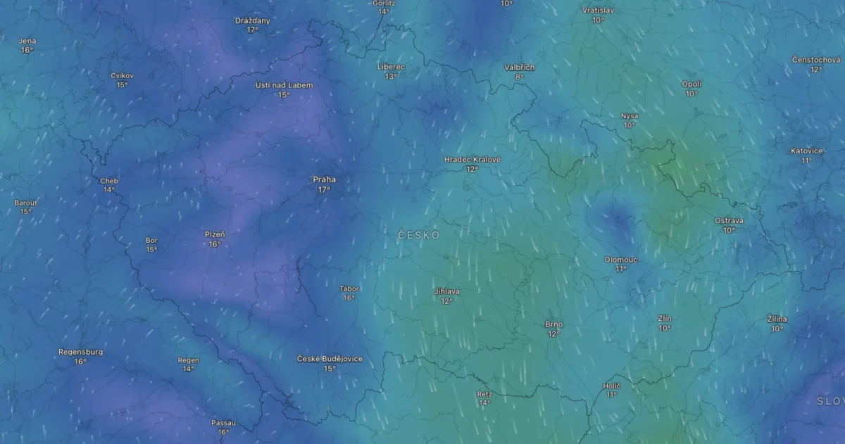Mapa počasí na pondělí