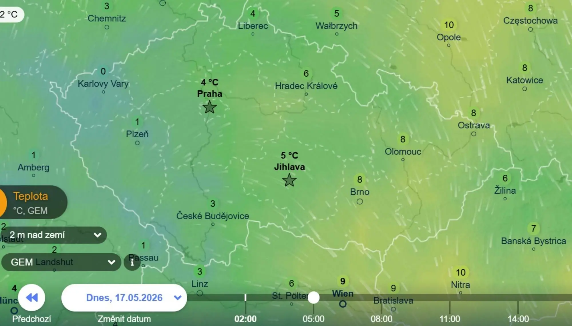 Dnešní ranní teploty byly v Čechách nízké