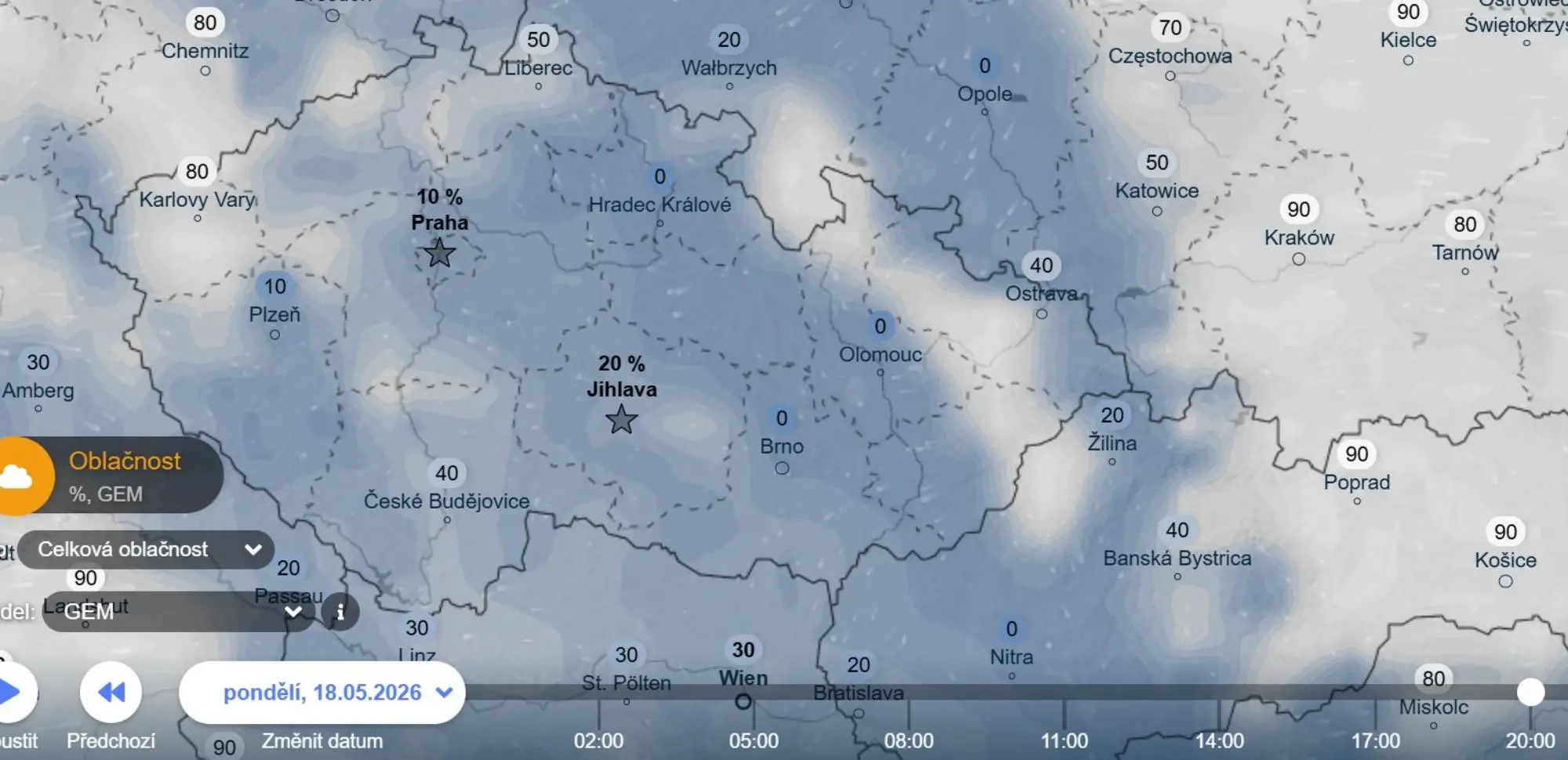 Obloha by mohla být polojasná až jasná