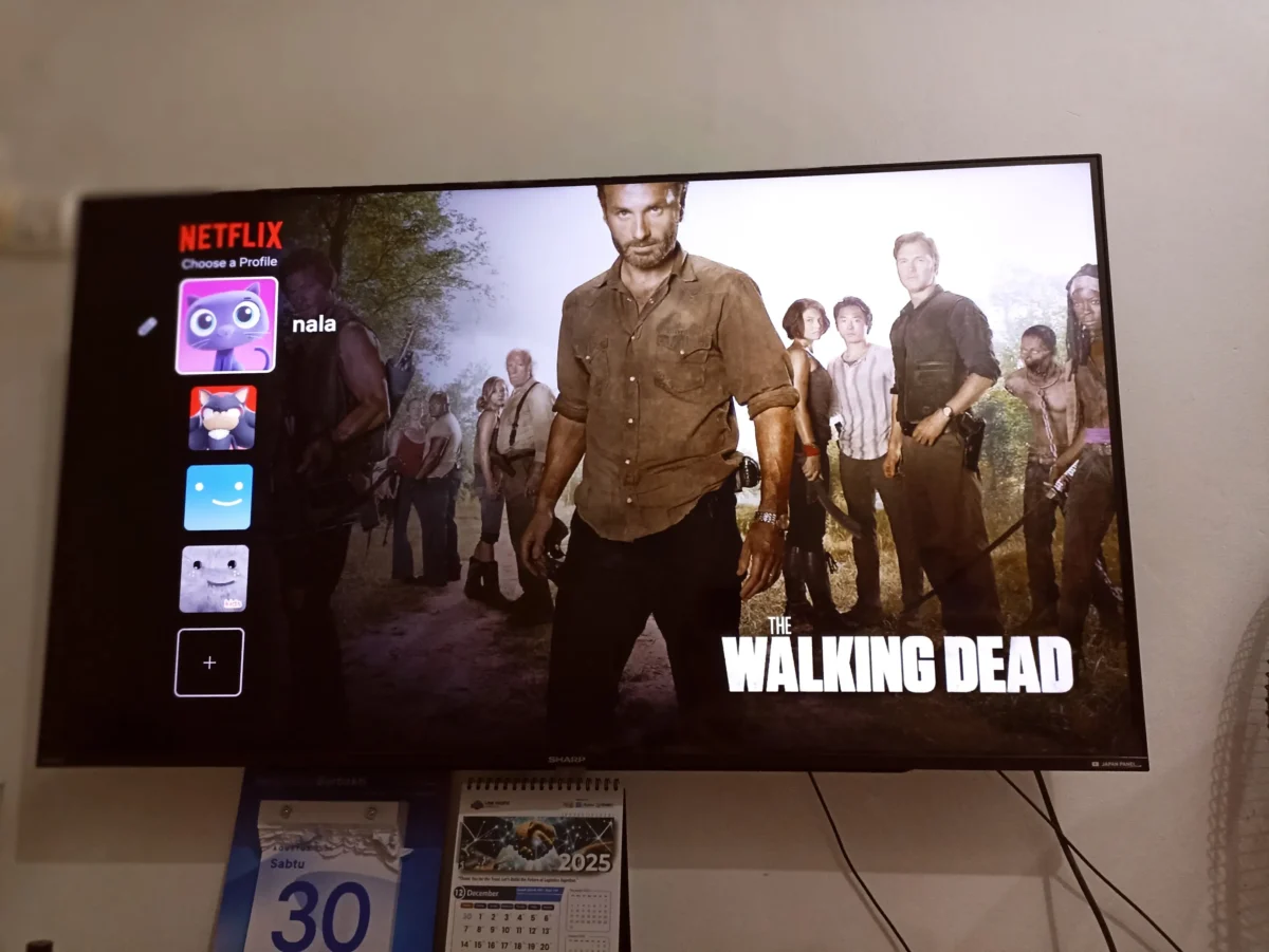 Na televizi běží Netflix. 