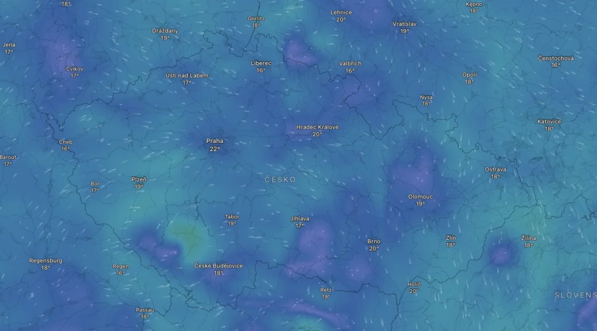 Mapa počasí z úterý