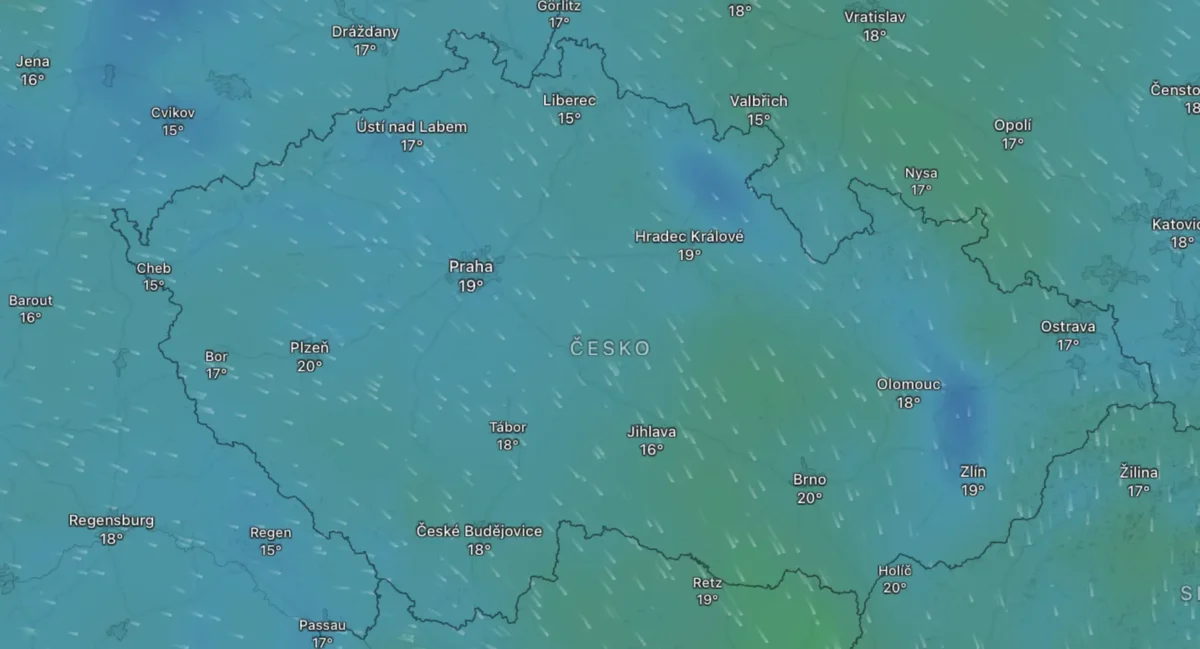Mapa počasí na čtvrtek
