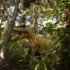 Dinosaurus v lese mezi stromy