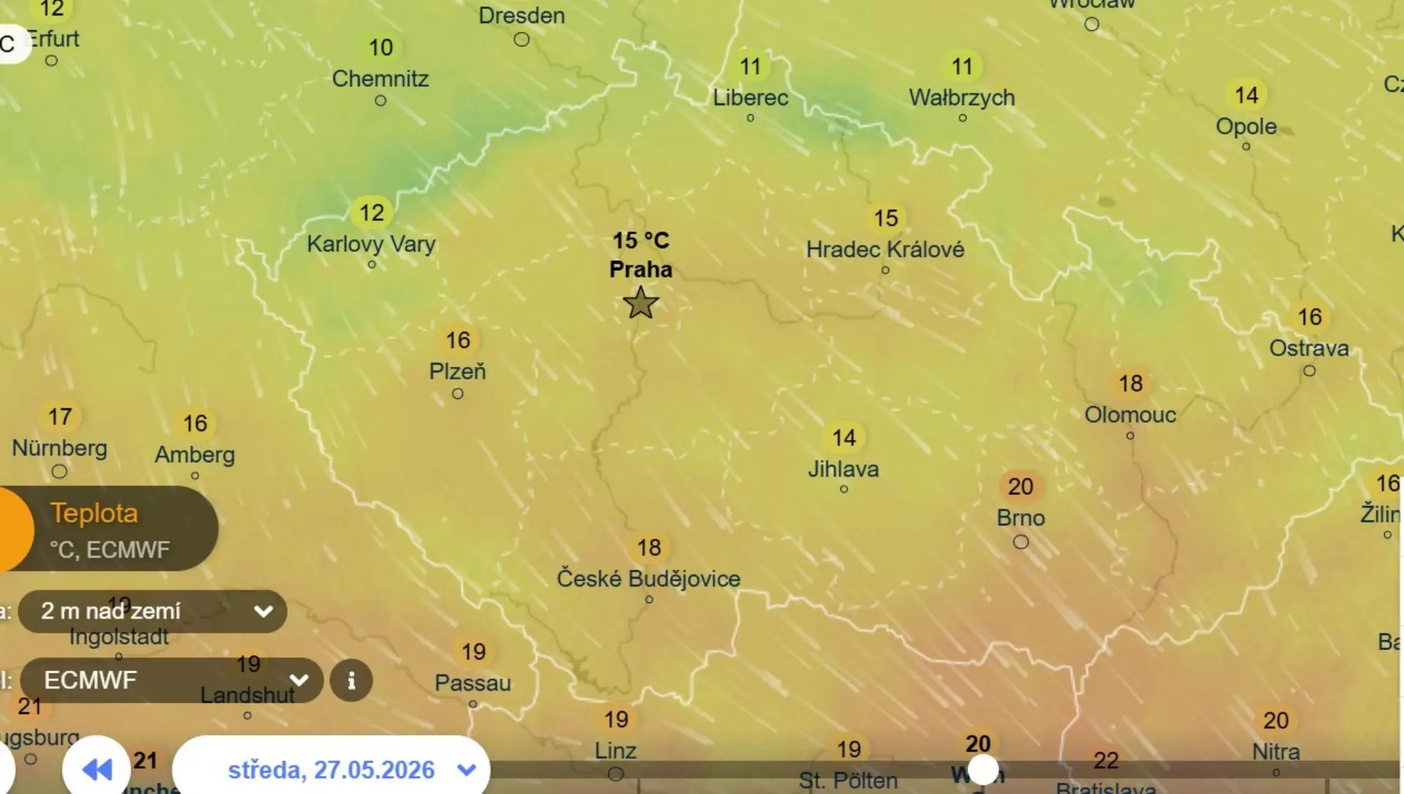 Teploty ve středu | TVGURU.cz Mapa středečních teplot