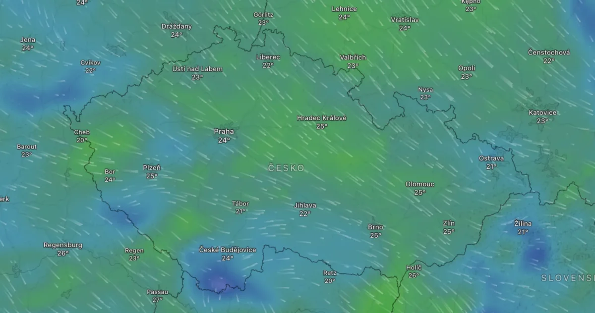 Mapa počasí na neděli
