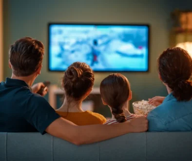 mlsající rodina u televize