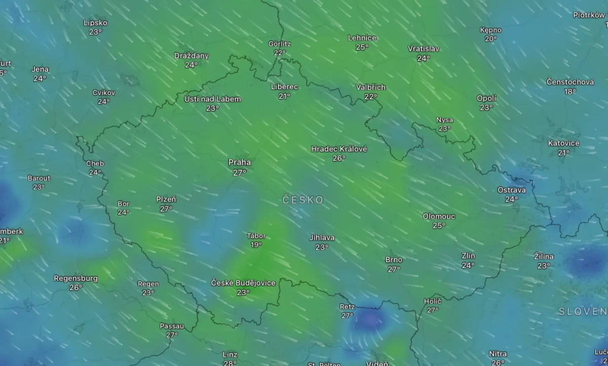 Mapa počasí na sobotu