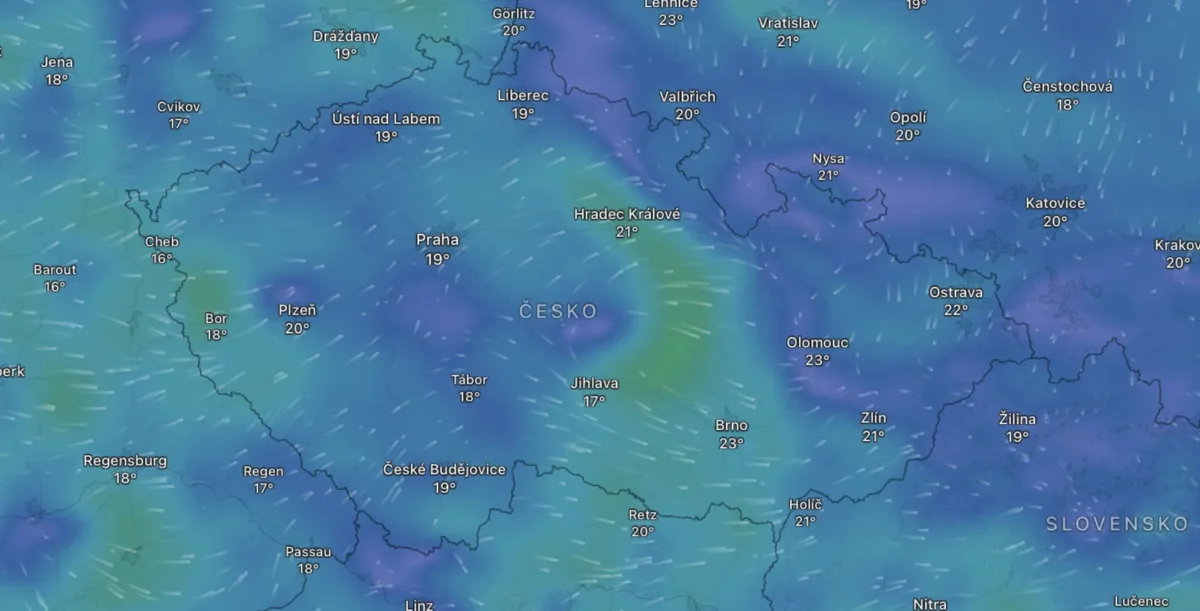 Mapa počasí na neděli