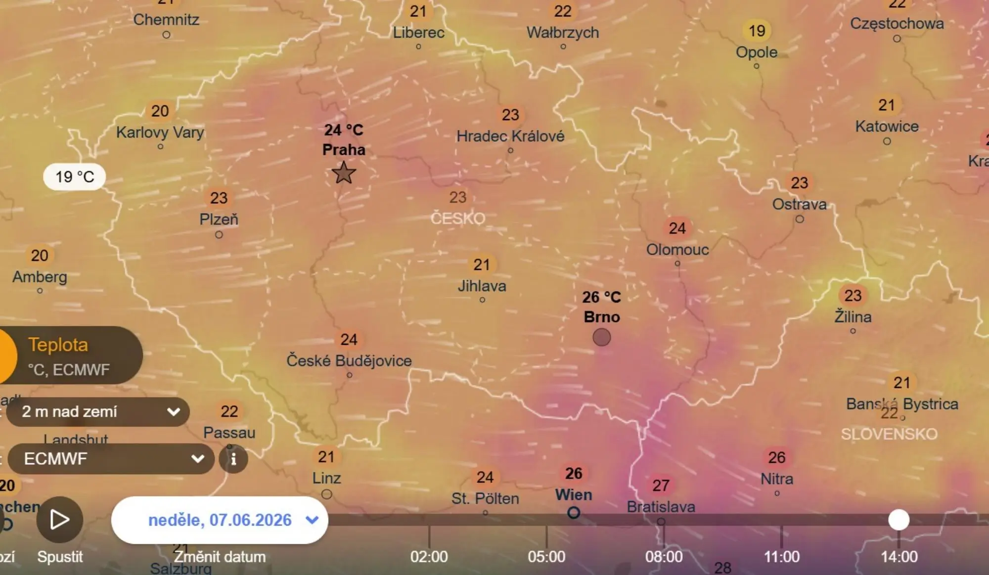 Nedělní odpolední teploty | TVGURU.cz Mapa teplot na neděli