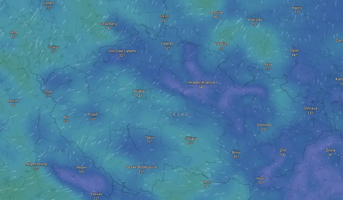 Mapa počasí na nedělní ráno
