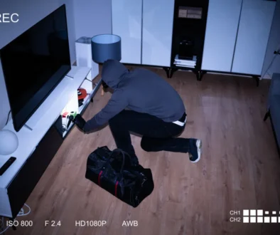 Person kneeling on a wooden floor, sorting and plugging in cables near a white entertainment unit in a living room.