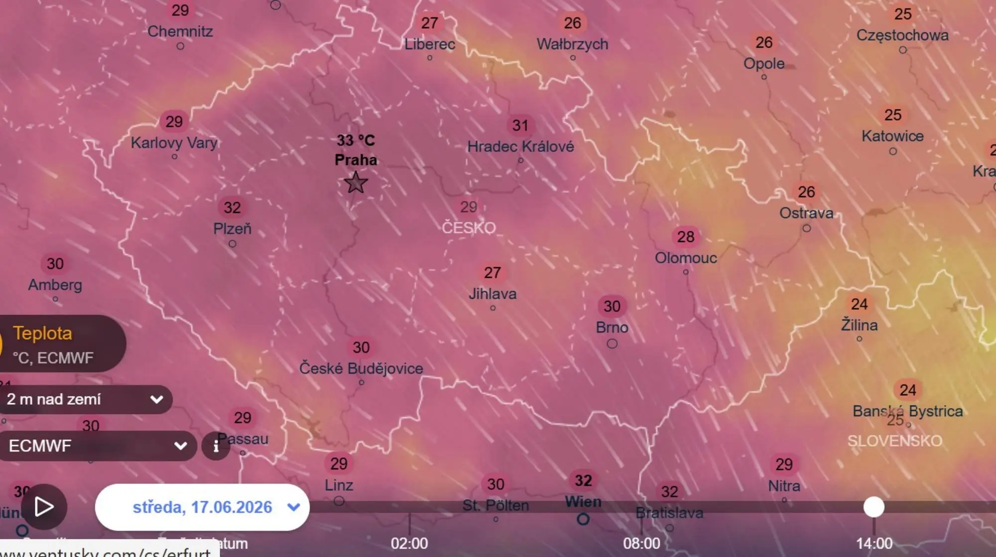 Maxima příštího týdne | TVGURU.cz Maxima příštího týdne - mapa