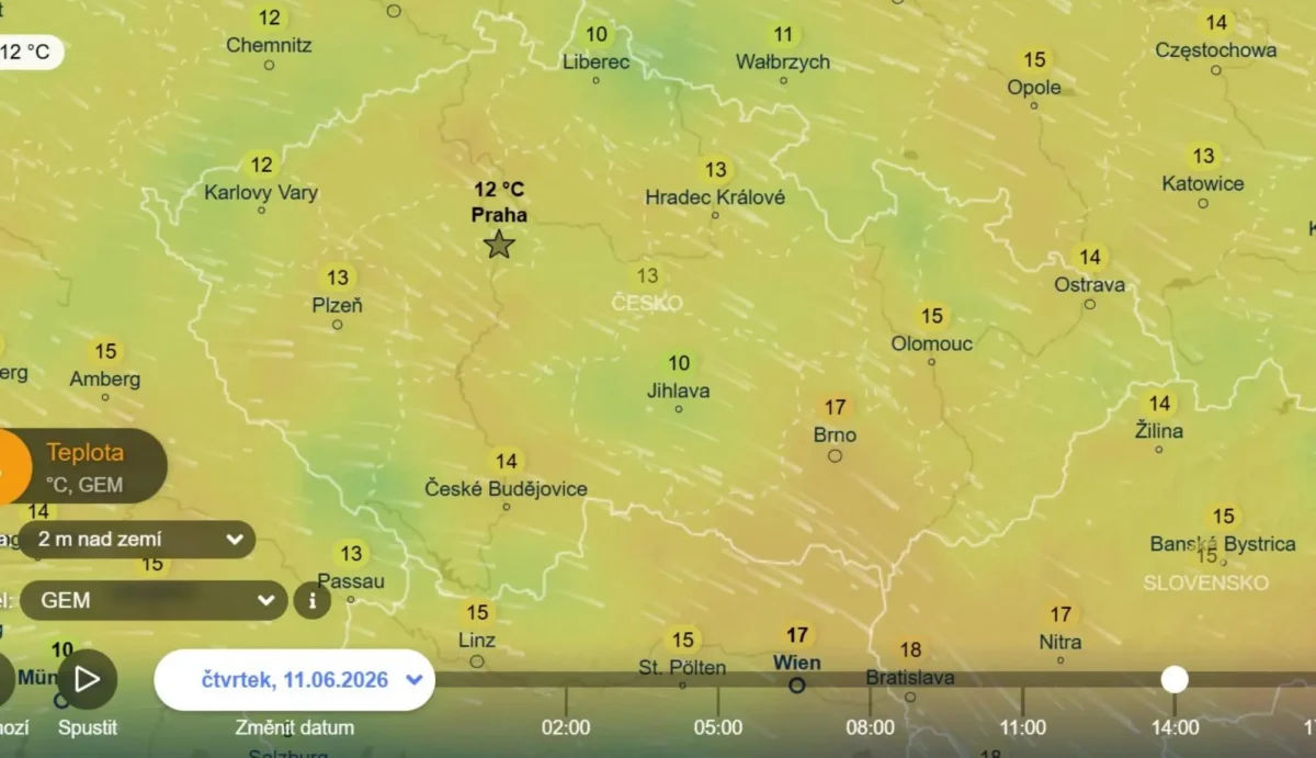 Pokles teplot za studenou frontou | TVGURU.cz Pokles teplot za studenou frontou - mapa