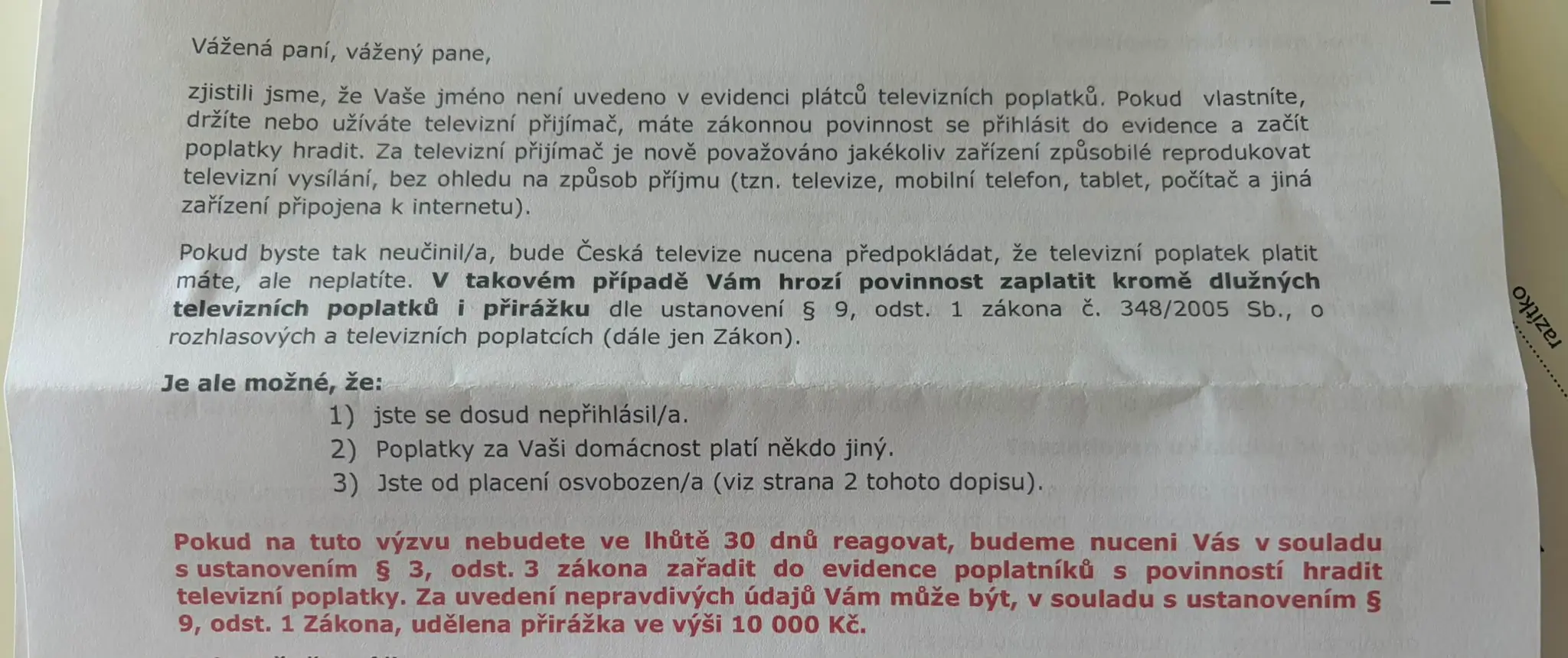 Výzva k vysvětlení neplacení poplatků