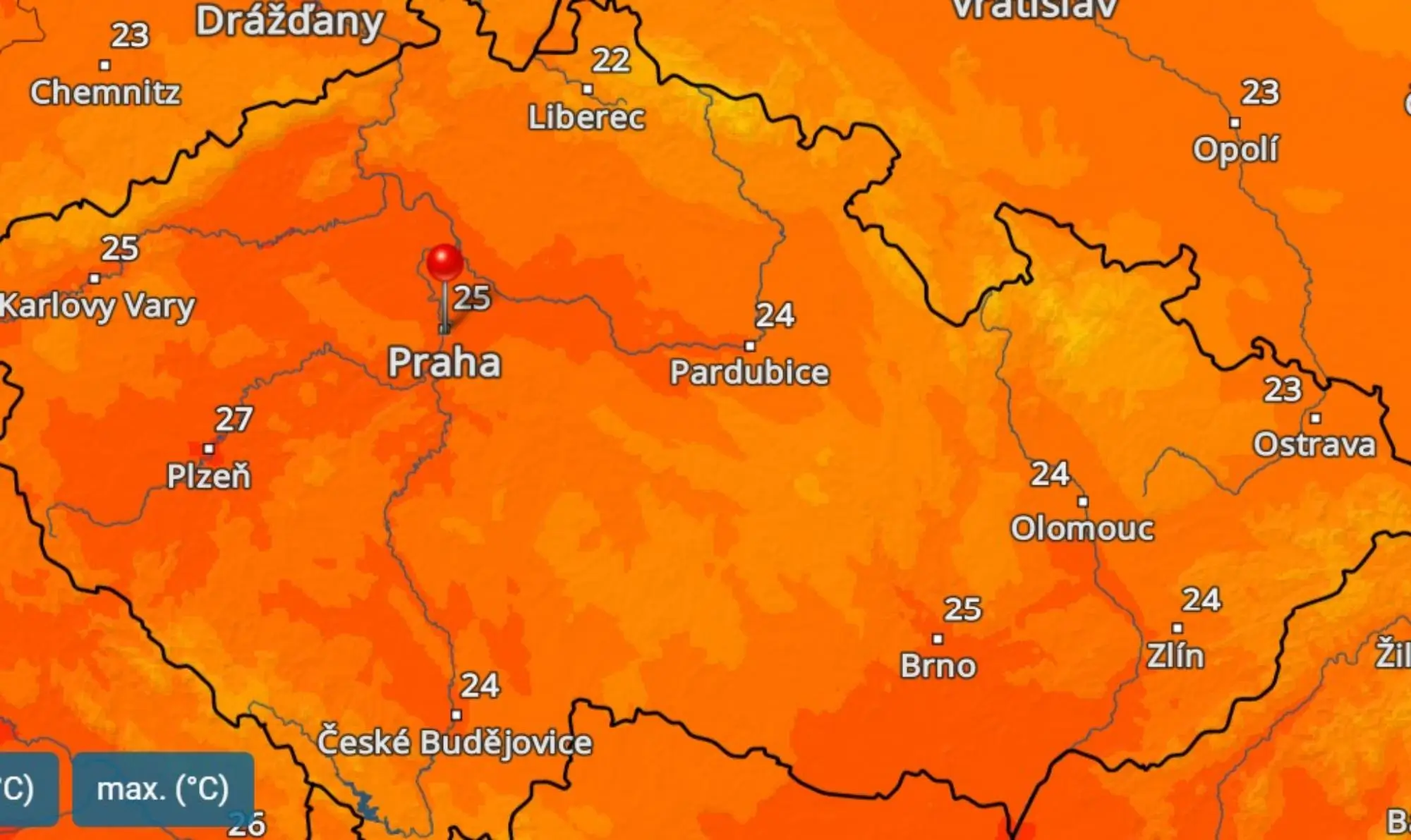 Letních teplot se dočkáme ve středu | TVGURU.cz Teplotní mapa