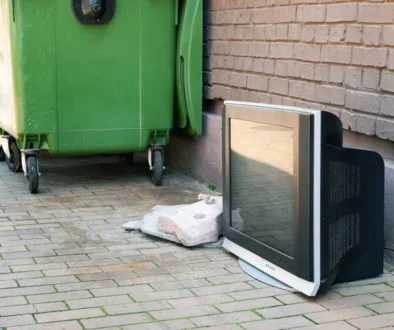 U popelnice leží televize.