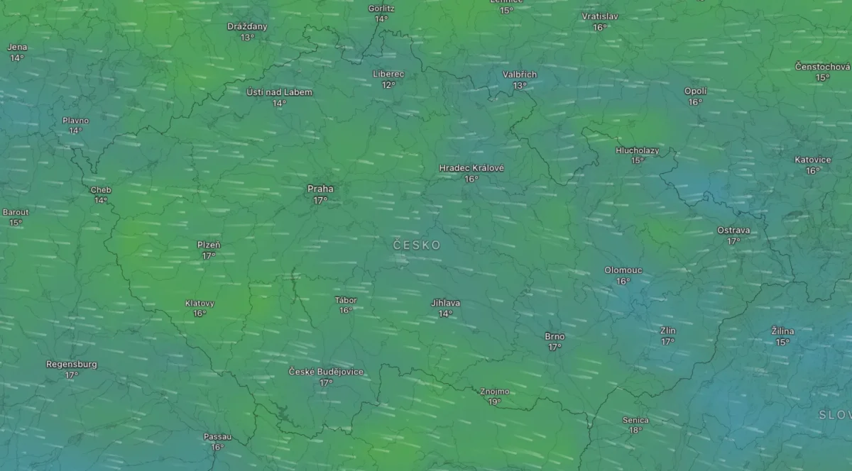 Mapa počasí z pondělí