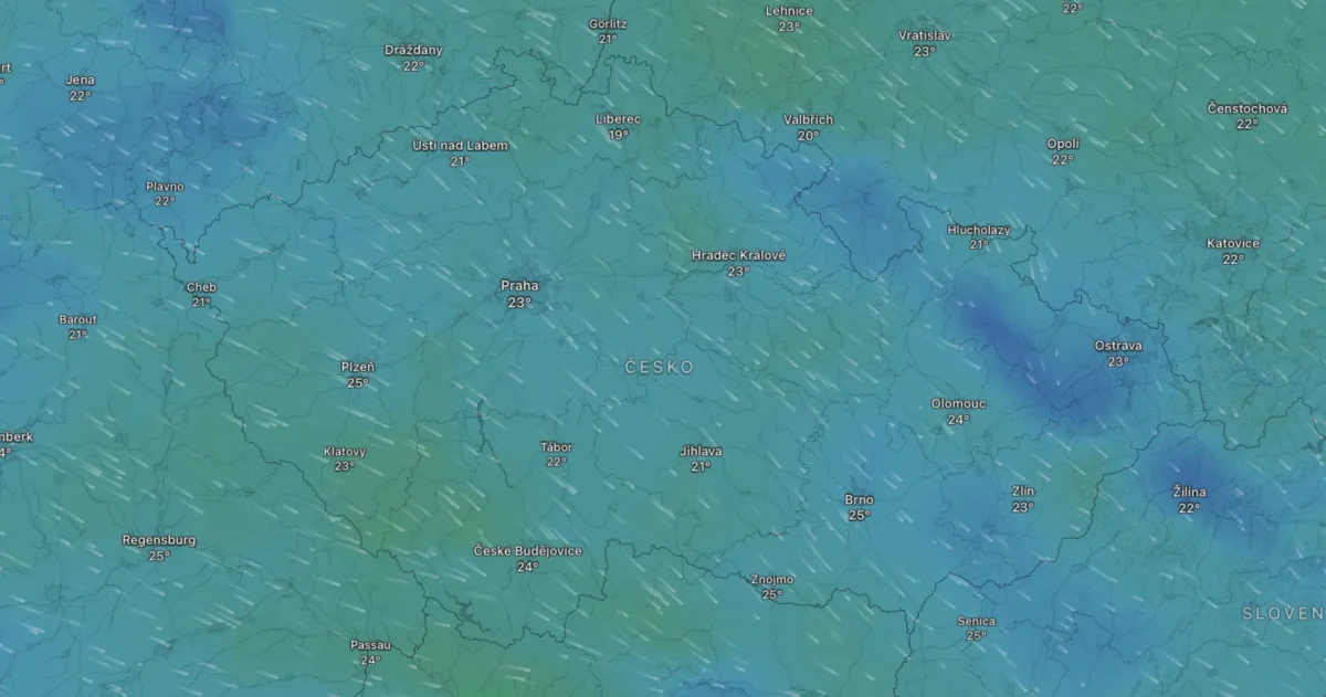 Mapa počasí na středu