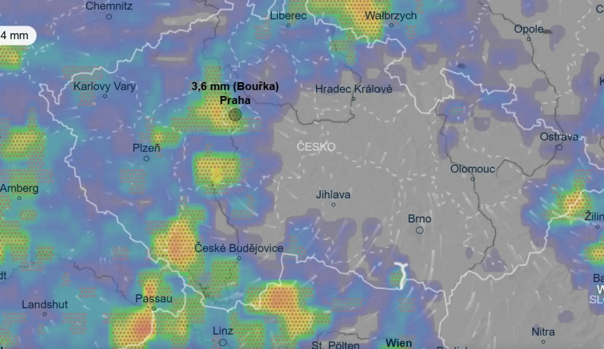 Průtrže a bouřky na mapě