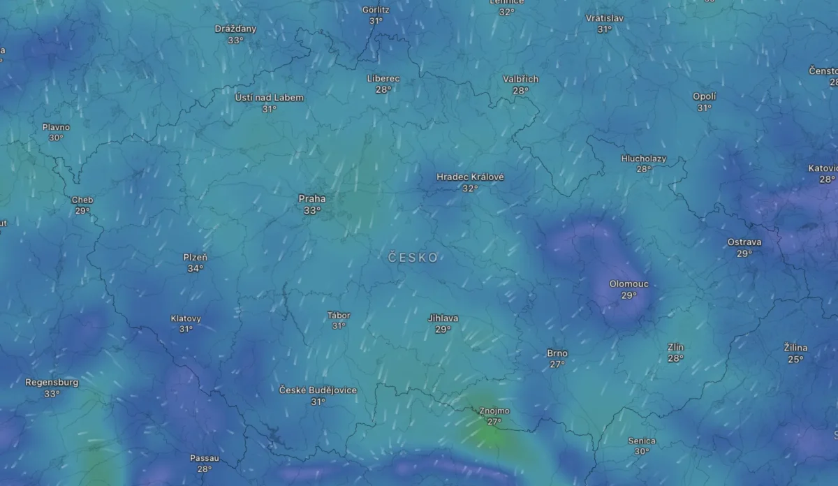 Mapa počasí na neděli