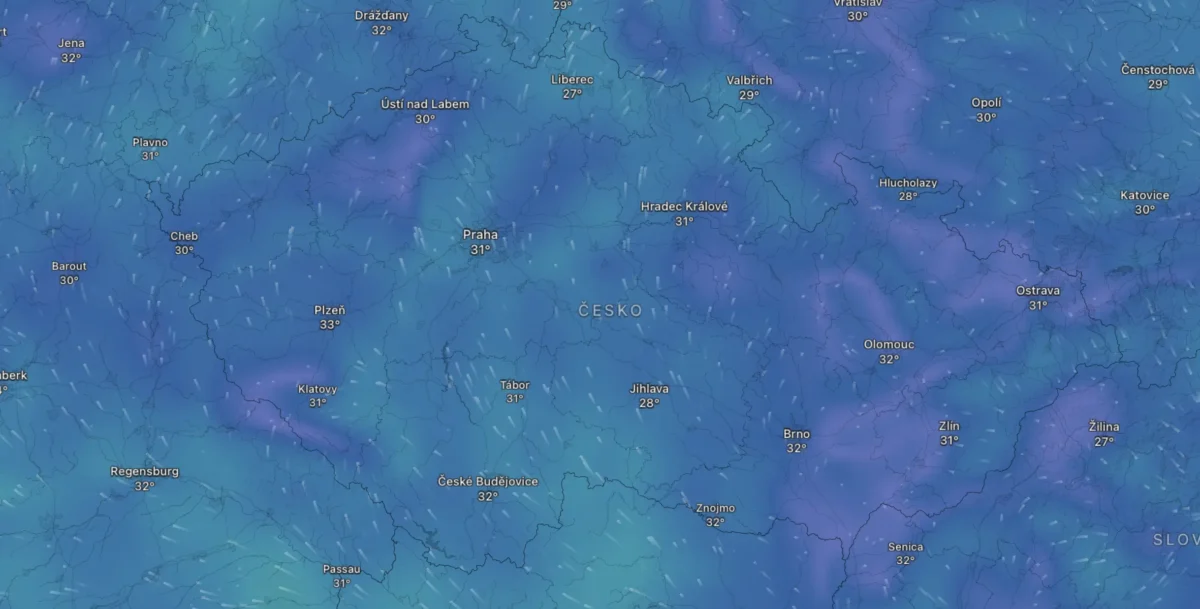 Mapa počasí na pátek