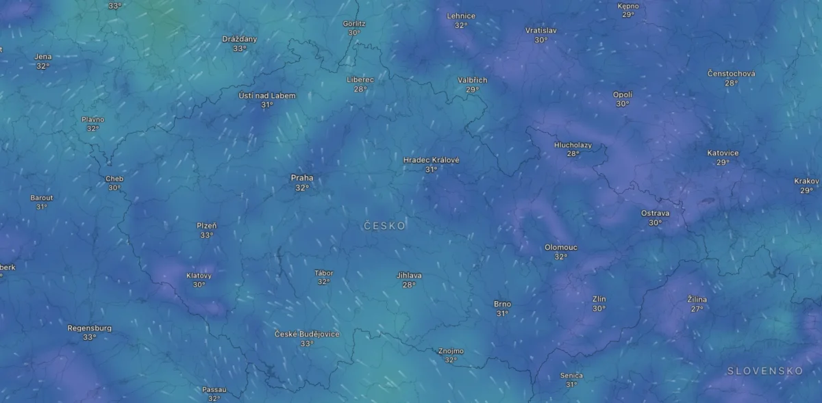 Mapa počasí na pátek