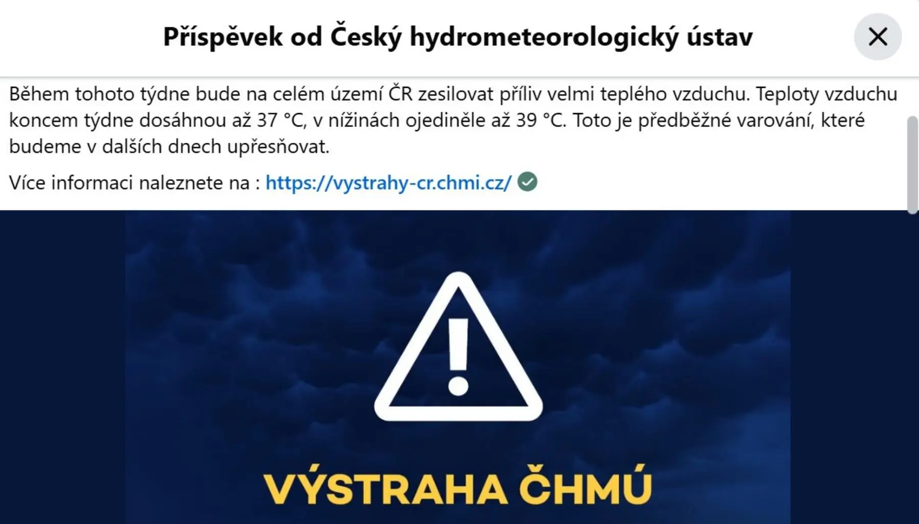 Varování před tropickými teplotami - výstraha