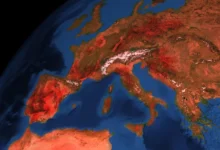 Mapa Evropy s vysokými teplotami