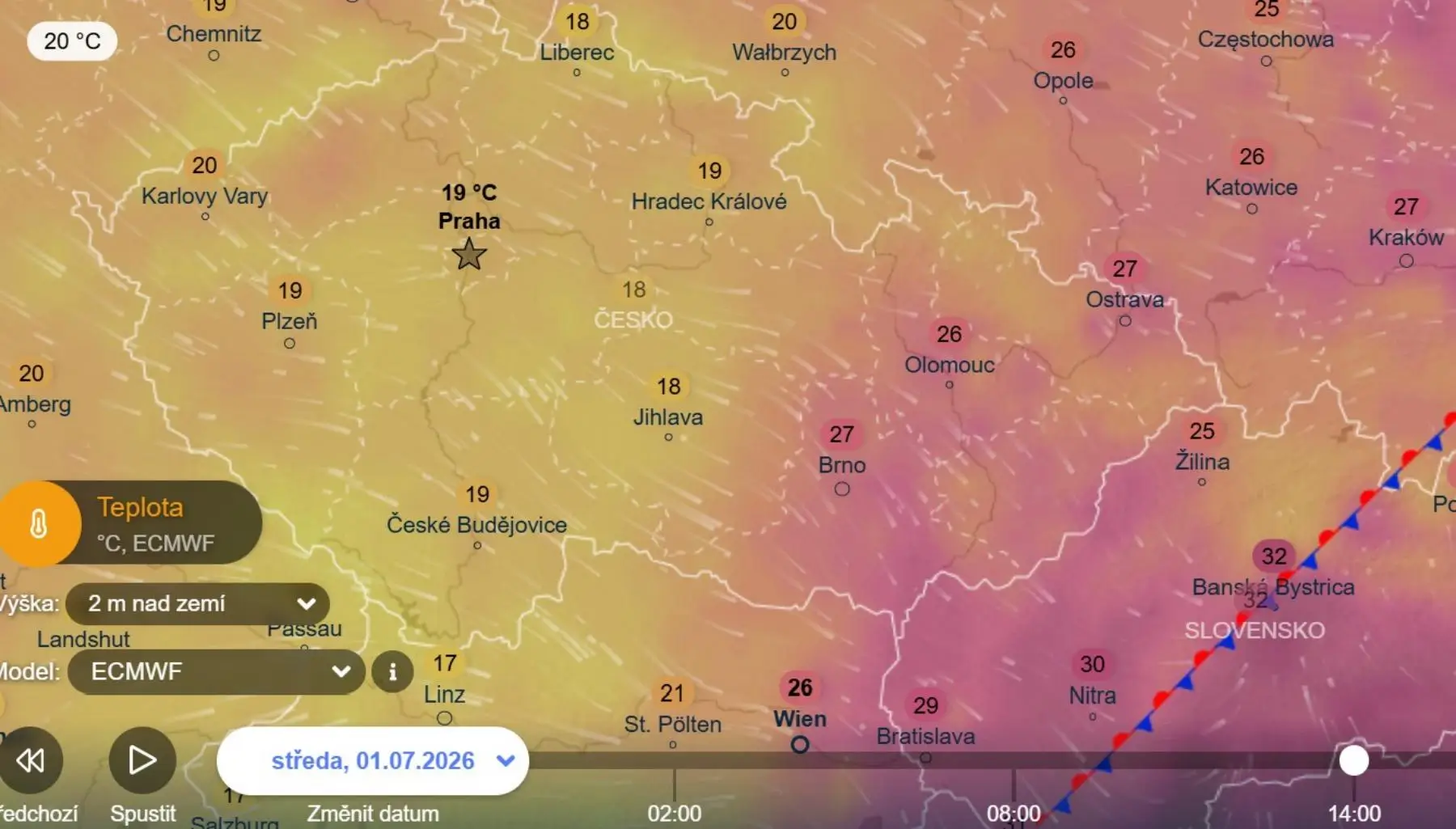 A bude po létě - teplotní mapa