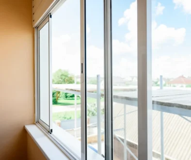 Otevřené okno směřující na balkon