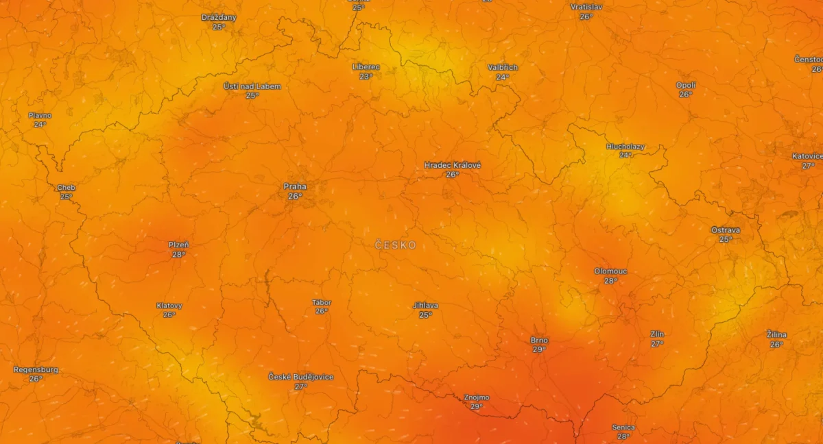 Mapa počasí na čtvrtek