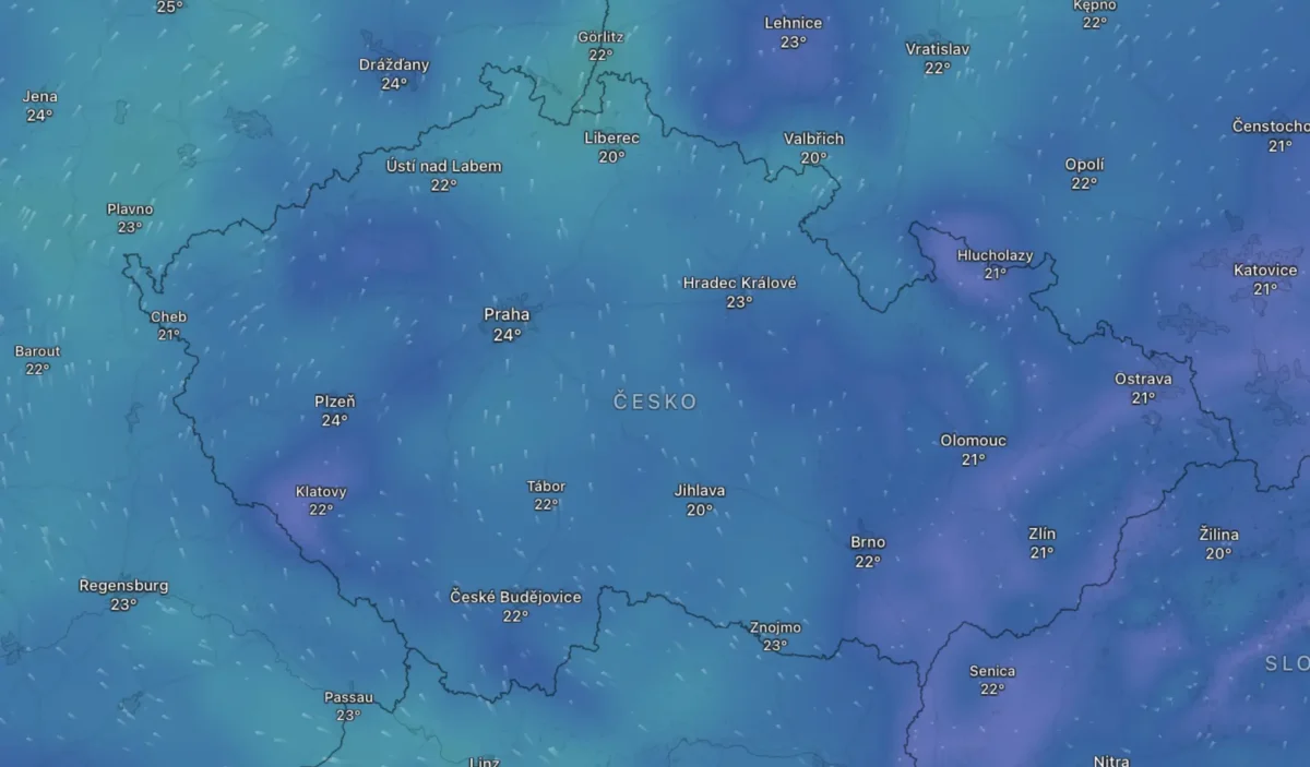 Mapa počasí na sobotu