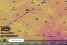 Přechod studené fronty ve čtvrtek - mapa