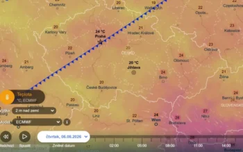 Přechod studené fronty ve čtvrtek - mapa