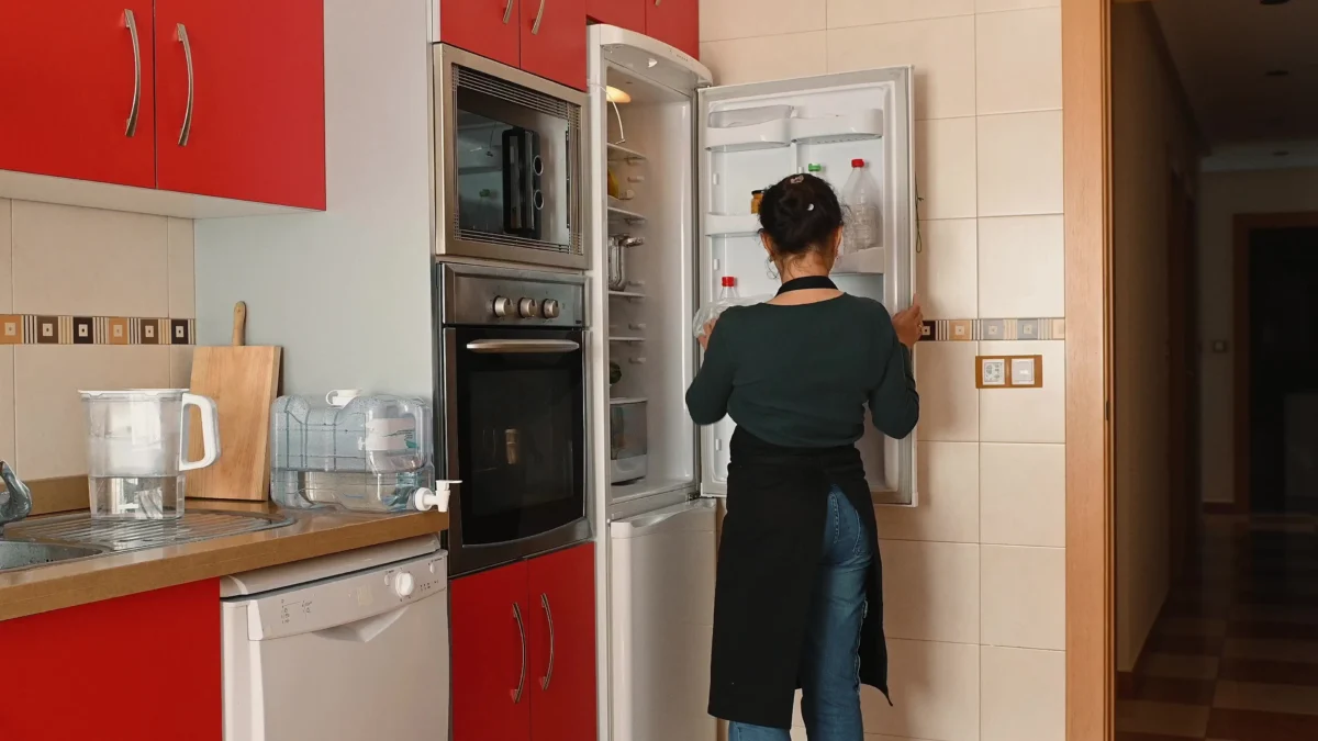 shutterstock_2587399885 | TVGURU.cz Žena stojí u lednice.