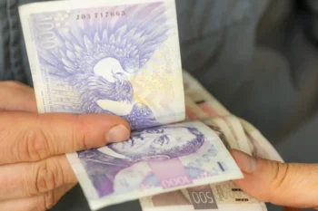 české peníze v ruce