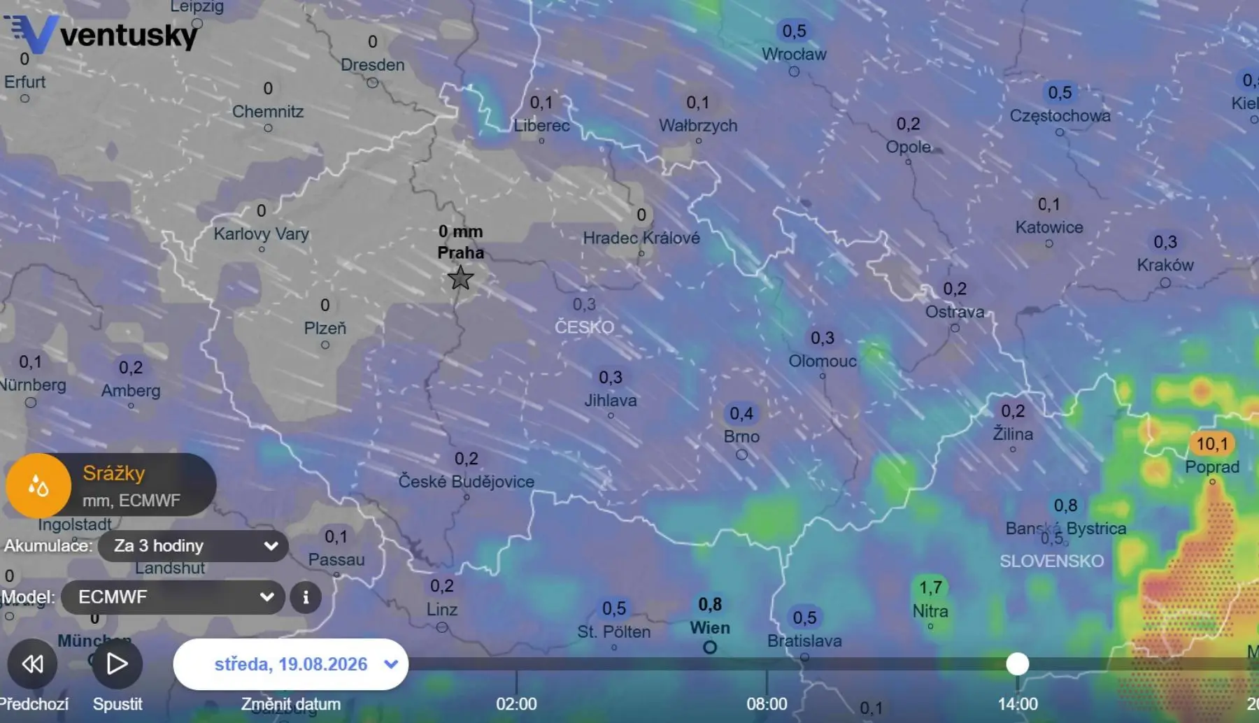 Srážky do ČR přijdou, ale pršet nebude všude | TVGURU.cz Srážky do ČR přijdou, ale pršet nebude všude - mapa