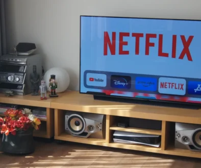 obývák s plochou obrazovkou, na které je puštěný Netflix