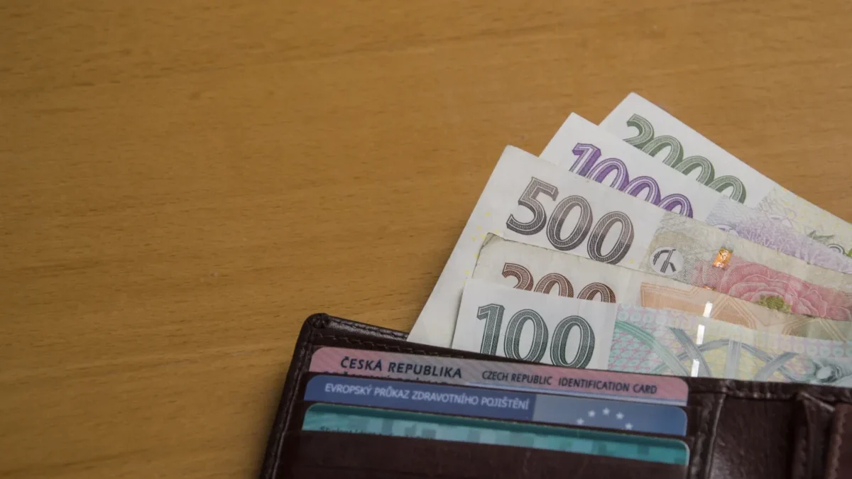 Z peněženky čouhají bankovky.