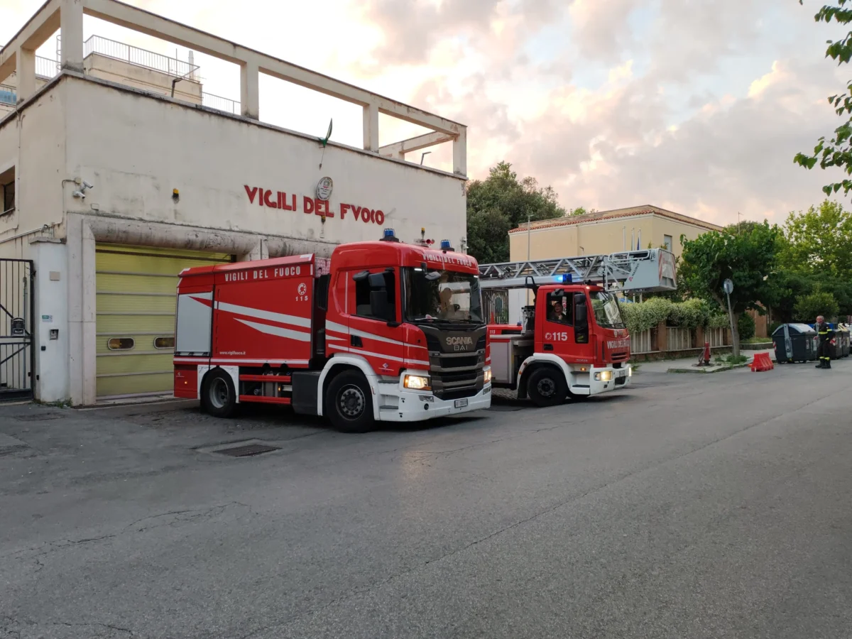 shutterstock_2689378761 1 | TVGURU.cz Red fire engines parked outside a white fire station with'Vigili del Fuoco' signage on the building.