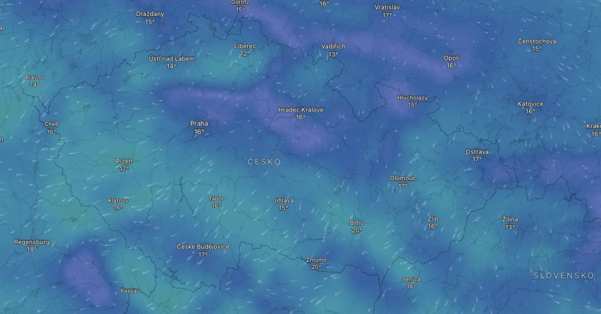 Mapa počasí na pondělí