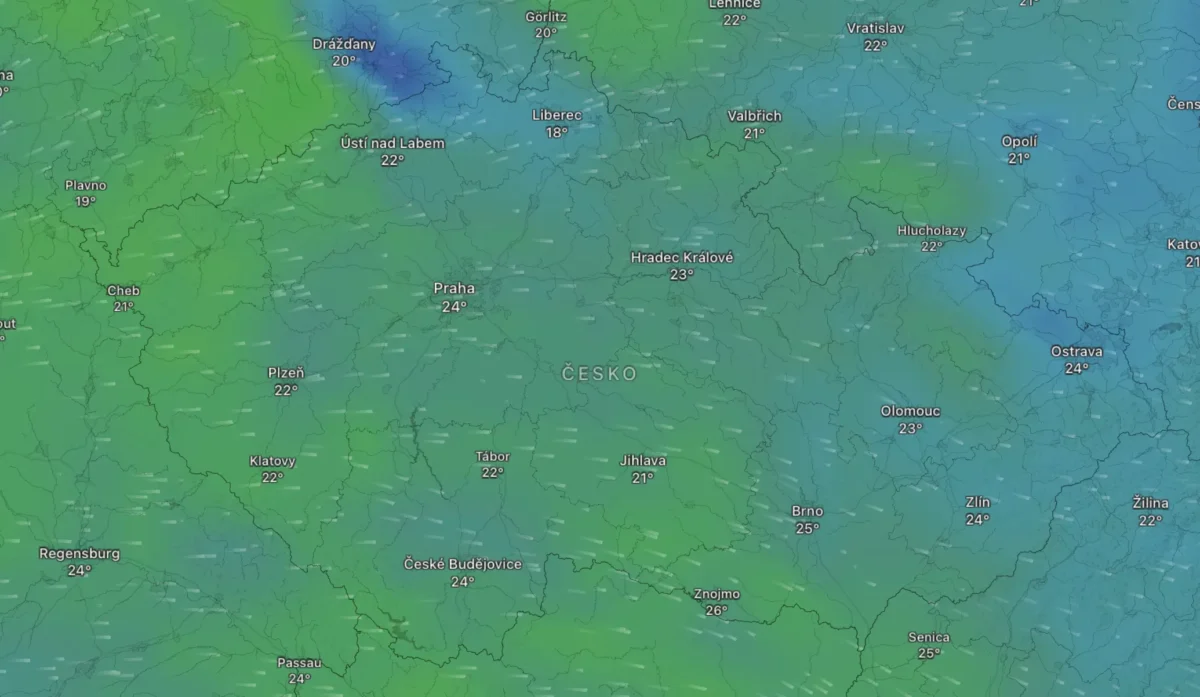 Mapa počasí na čtvrtek