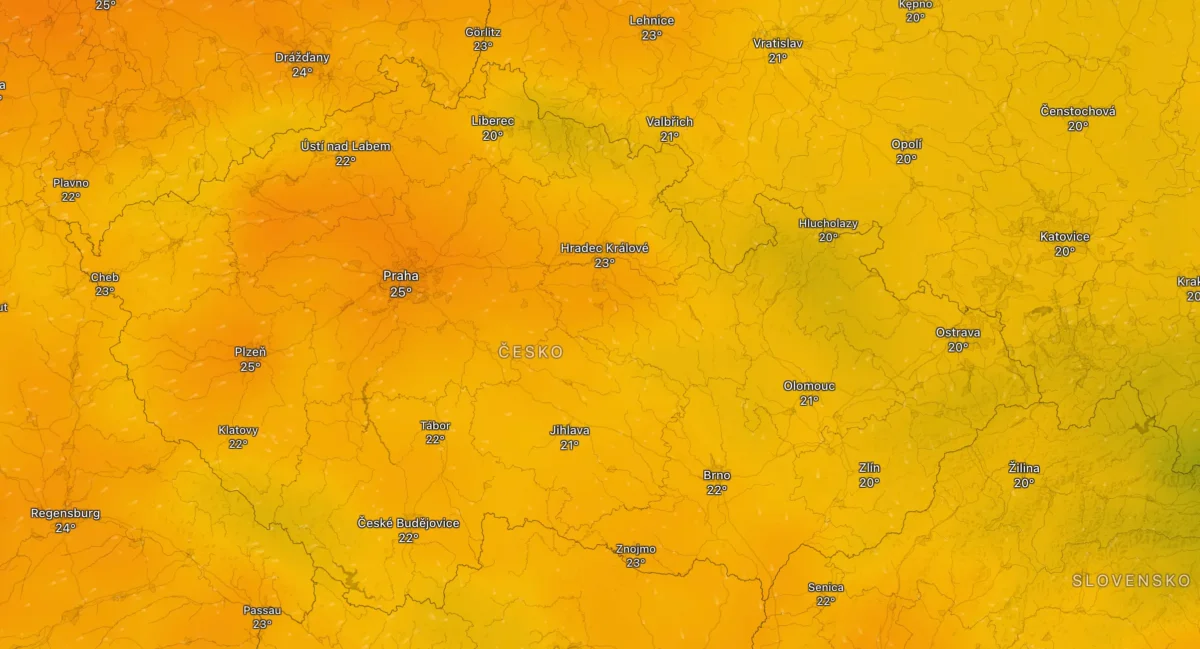 Mapa počasí na neděli