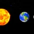 Sun, Earth, and Moon aligned in space with a starry backdrop.